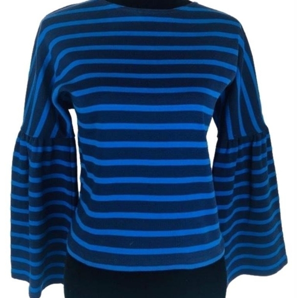 J.Crew Blue Striped Bell Sleeve Cropped Sweater - Picture 3 of 8